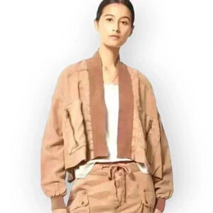 NWT Young Fabulous & Broke Fara Convertible Cropped Tan Bomber Jacket Designer S